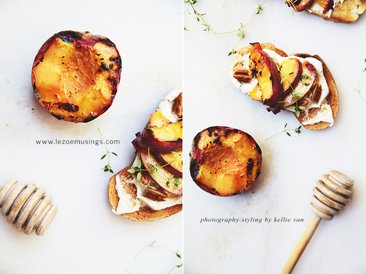 Grilled Peach, Creme Fraiche, and Pecan Crostini by Le Zoe Musings 2